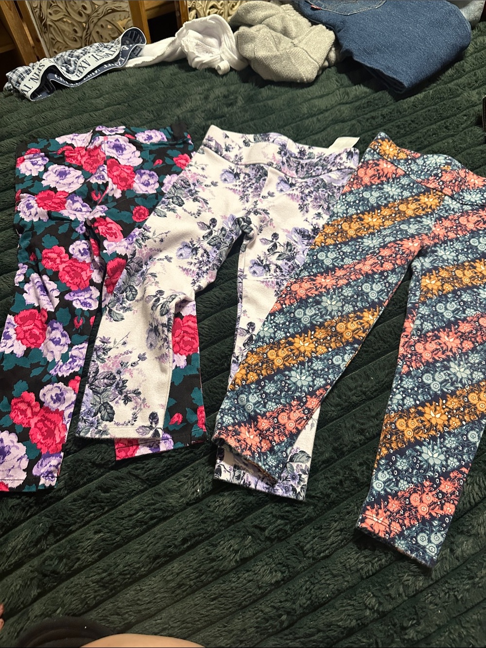 Janie and Jack Floral & Striped Multicolor Girls' Leggings 3 leggings included
